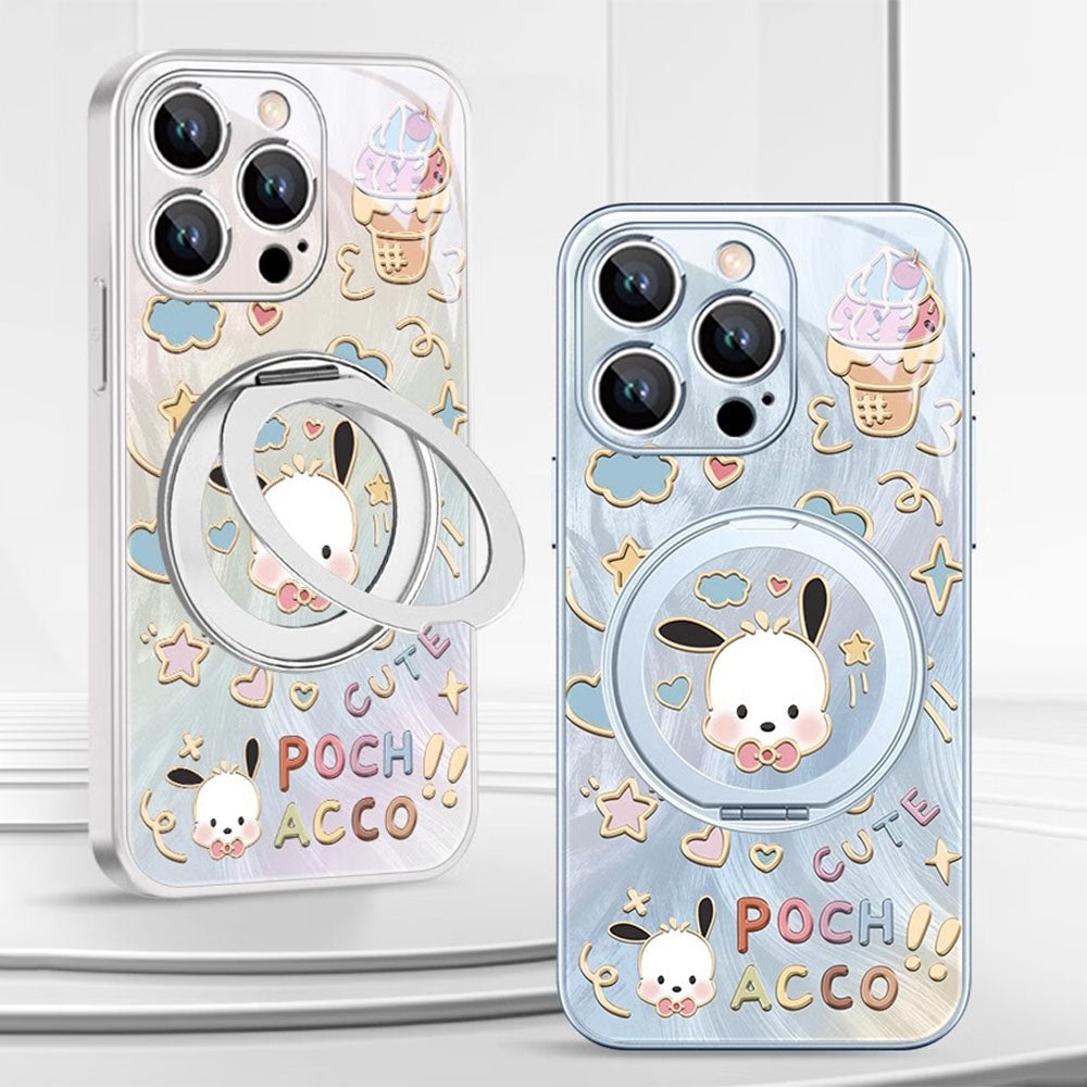 iPhone機種に対応 リングスタンド付き キュート 総柄 スマホケース C-80139