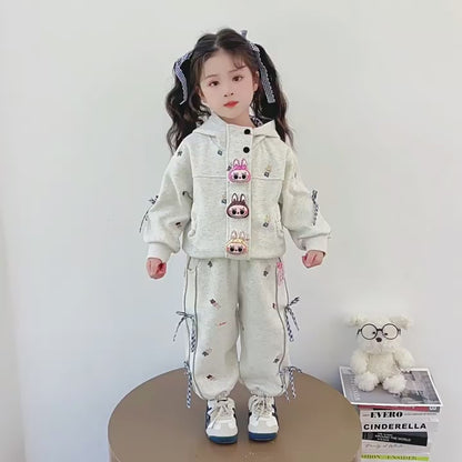 二点セット 秋新作 フード付き トップス + リボン飾り パンツ セットアップ n-467