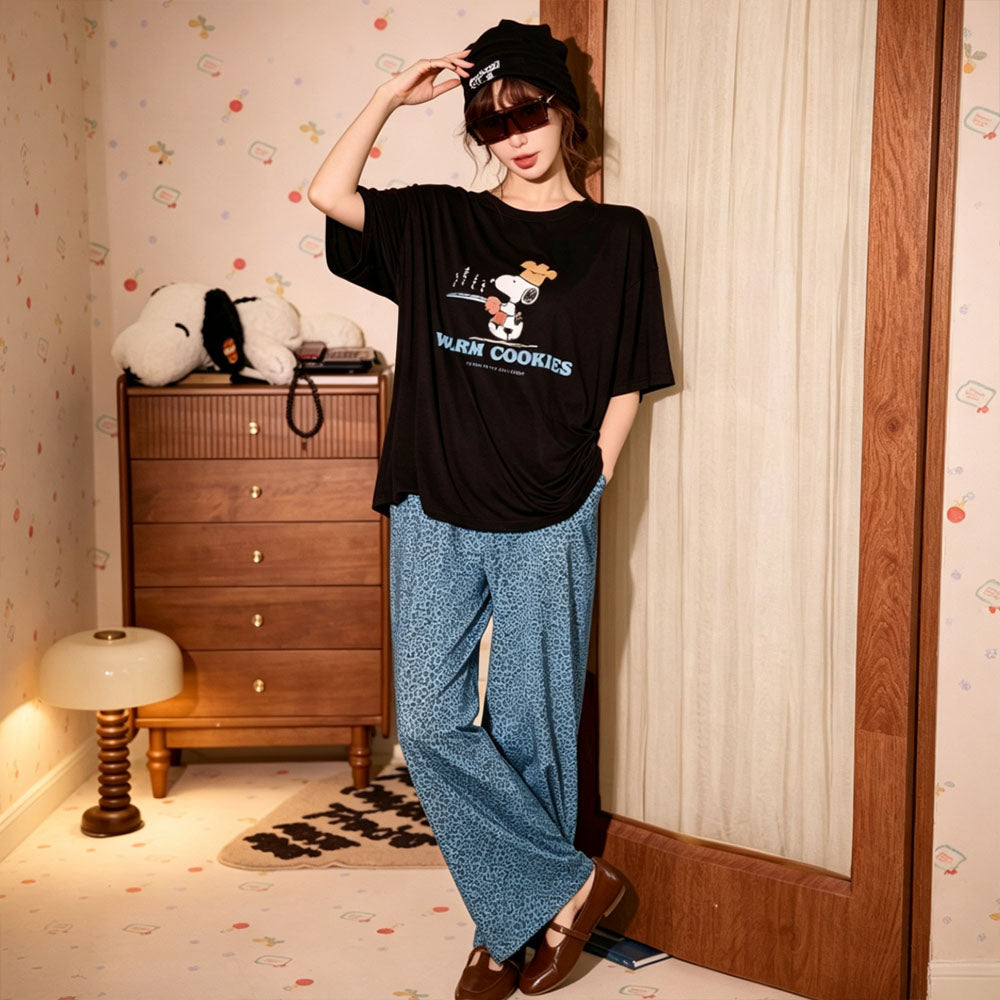 冷感快適 Tシャツ+カジュアルパンツ パジャマセット C-50064
