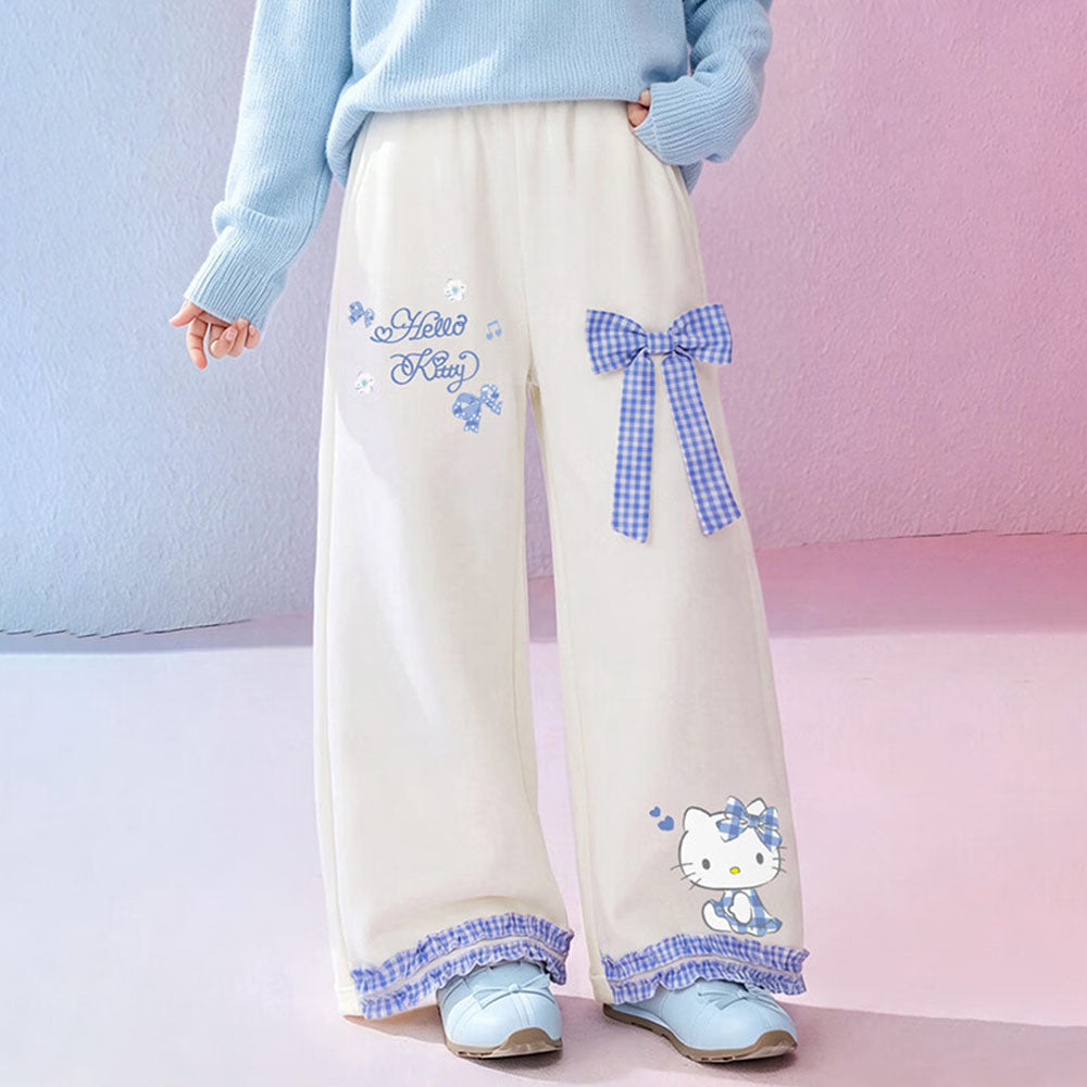 ガーリー 春秋 チェック柄 リボン ワイドパンツ n-407