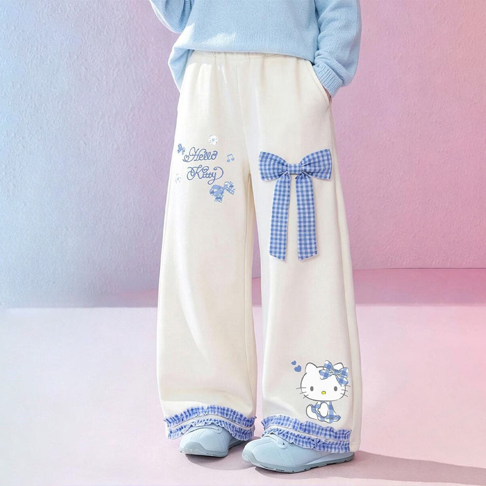 ガーリー 春秋 チェック柄 リボン ワイドパンツ n-407