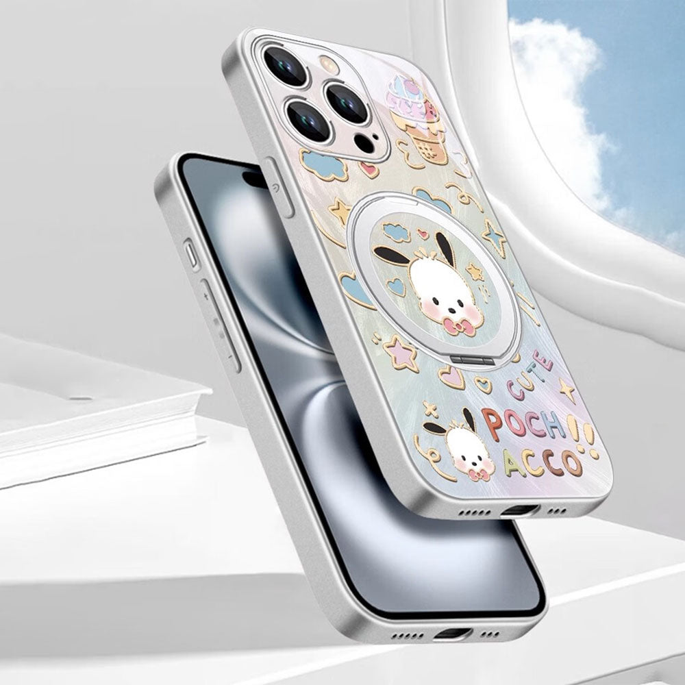 iPhone機種に対応 リングスタンド付き キュート 総柄 スマホケース C-80139