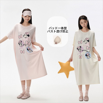 カップ付き プリント 柔らかい ゆったり ロング ワンピース C-50001
